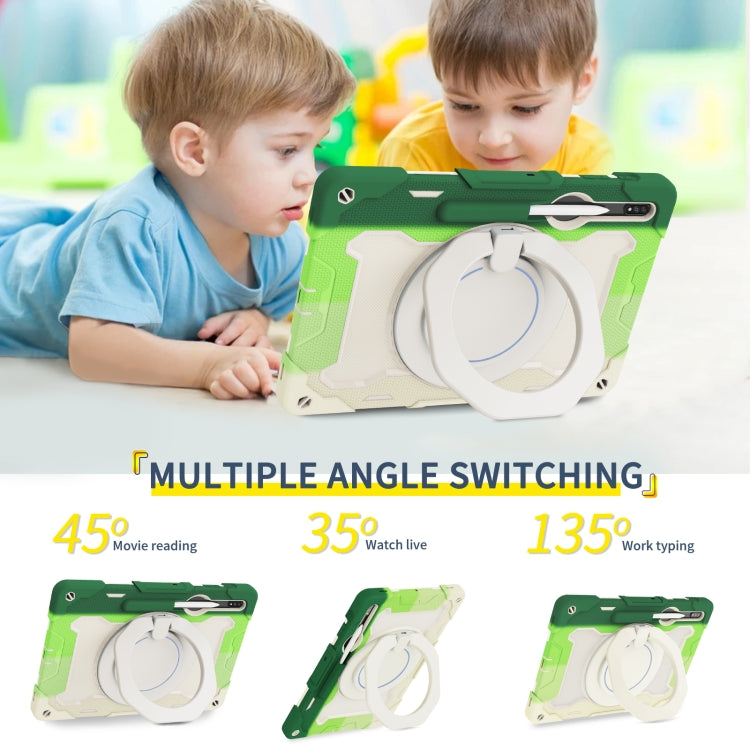 For Samsung Galaxy Tab S9+ Armor Portable Rotating Ring Holder Silicone Tablet Case(Colorful Green) by bashfashion