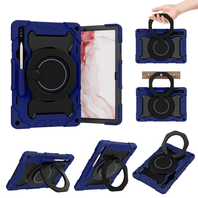 For Samsung Galaxy Tab S9+ Armor Portable Rotating Ring Holder Silicone Tablet Case(Navy Blue) by bashfashion