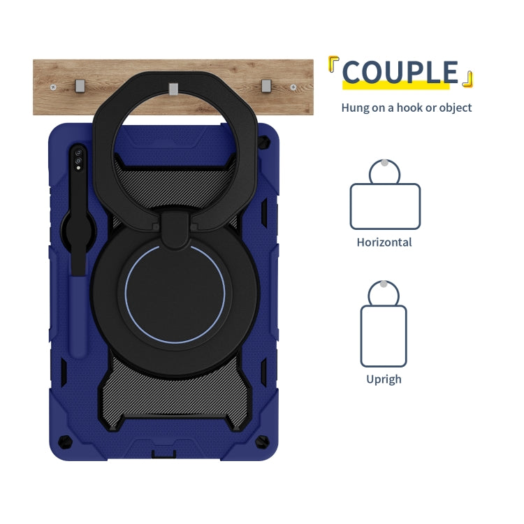 For Samsung Galaxy Tab S9+ Armor Portable Rotating Ring Holder Silicone Tablet Case(Navy Blue) by bashfashion