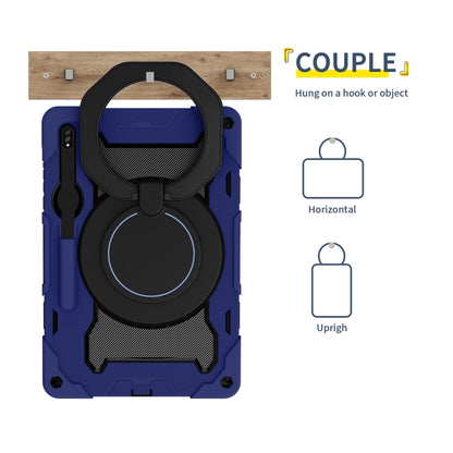 For Samsung Galaxy Tab S9+ Armor Portable Rotating Ring Holder Silicone Tablet Case(Navy Blue) by bashfashion