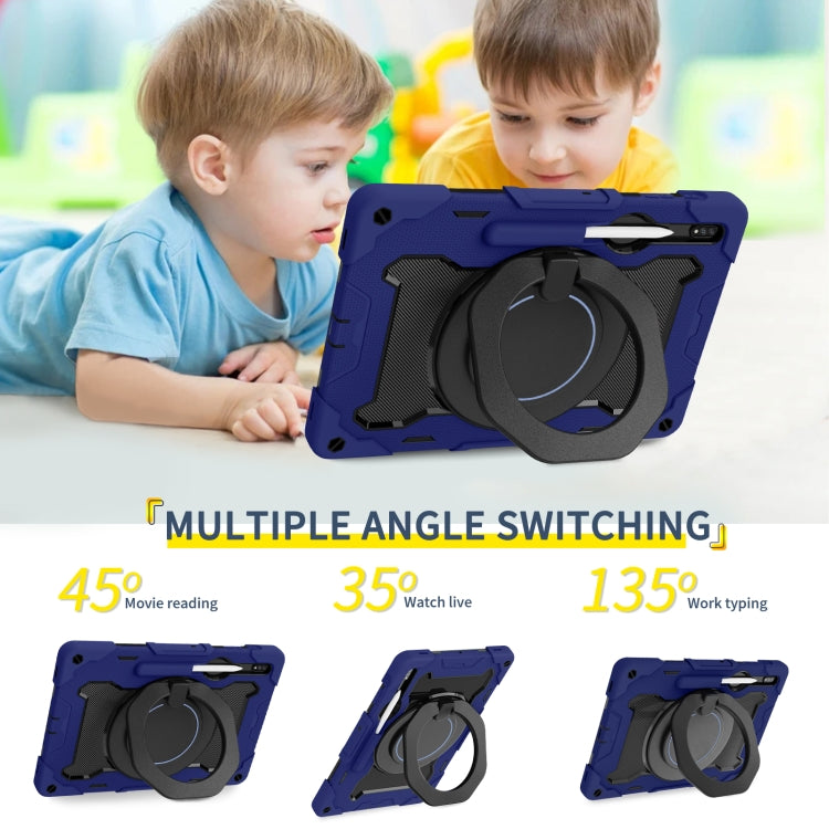 For Samsung Galaxy Tab S9+ Armor Portable Rotating Ring Holder Silicone Tablet Case(Navy Blue) by bashfashion