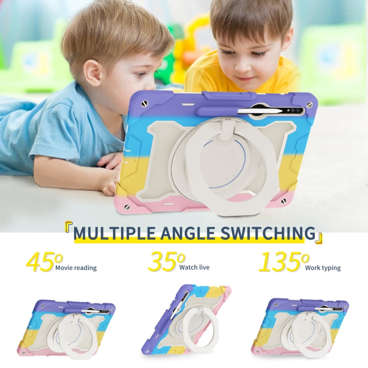 For Samsung Galaxy Tab S9 Ultra Armor Portable Rotating Ring Holder Silicone Tablet Case(Colorful Pink) by bashfashion