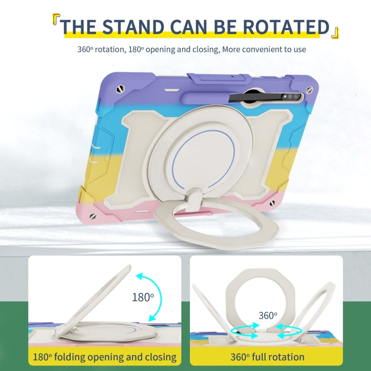 For Samsung Galaxy Tab S9 Ultra Armor Portable Rotating Ring Holder Silicone Tablet Case(Colorful Pink) by bashfashion