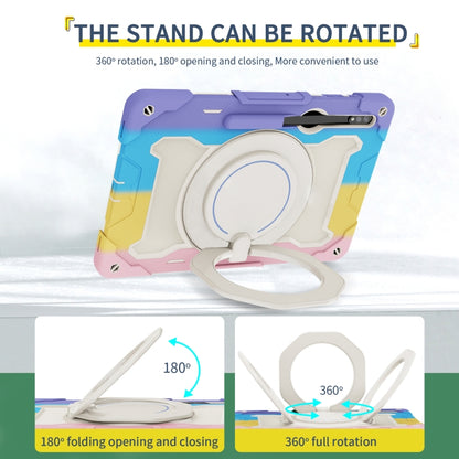 For Samsung Galaxy Tab S9 Ultra Armor Portable Rotating Ring Holder Silicone Tablet Case(Colorful Pink) by bashfashion