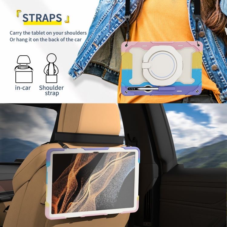 For Samsung Galaxy Tab S9 Ultra Armor Portable Rotating Ring Holder Silicone Tablet Case(Colorful Pink) by bashfashion