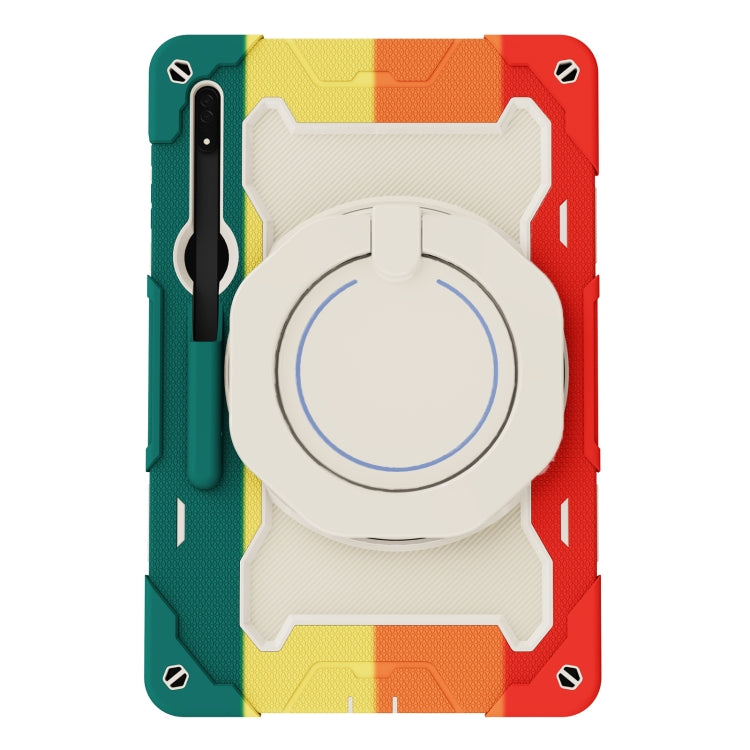 For Samsung Galaxy Tab S9 Ultra Armor Portable Rotating Ring Holder Silicone Tablet Case(Colorful Red) by bashfashion