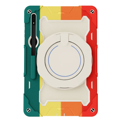 For Samsung Galaxy Tab S9 Ultra Armor Portable Rotating Ring Holder Silicone Tablet Case(Colorful Red) by bashfashion