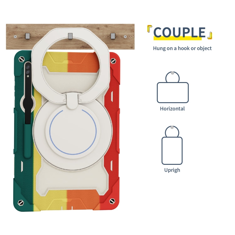 For Samsung Galaxy Tab S9 Ultra Armor Portable Rotating Ring Holder Silicone Tablet Case(Colorful Red) by bashfashion