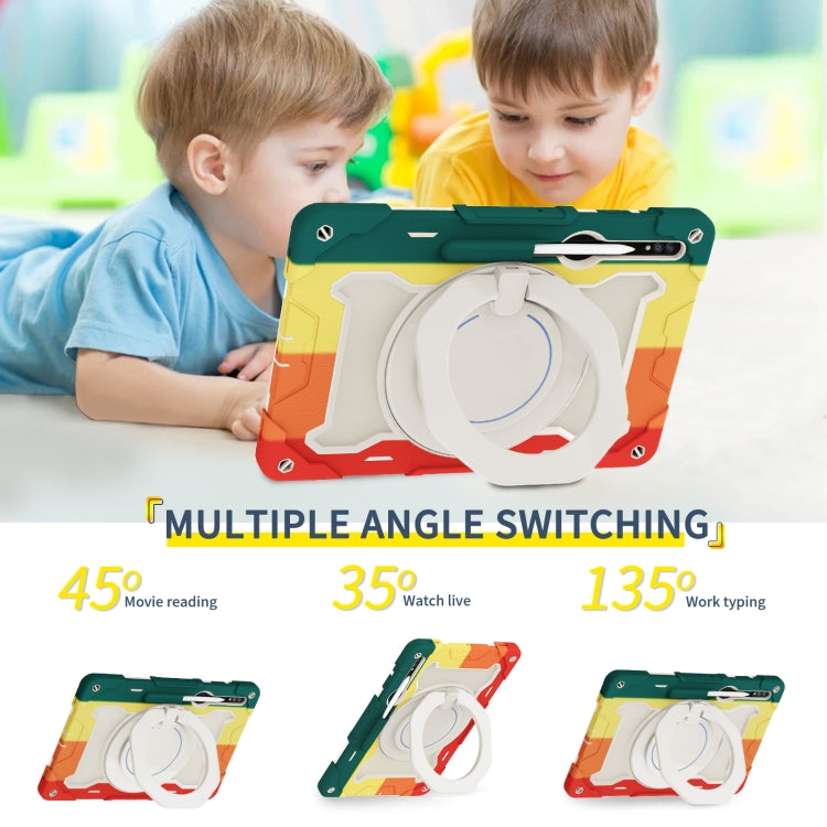 For Samsung Galaxy Tab S9 Ultra Armor Portable Rotating Ring Holder Silicone Tablet Case(Colorful Red) by bashfashion