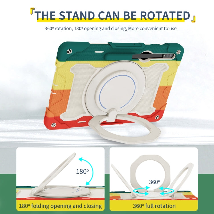 For Samsung Galaxy Tab S9 Ultra Armor Portable Rotating Ring Holder Silicone Tablet Case(Colorful Red) by bashfashion