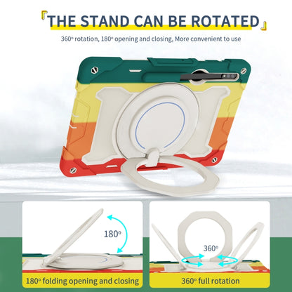 For Samsung Galaxy Tab S9 Ultra Armor Portable Rotating Ring Holder Silicone Tablet Case(Colorful Red) by bashfashion