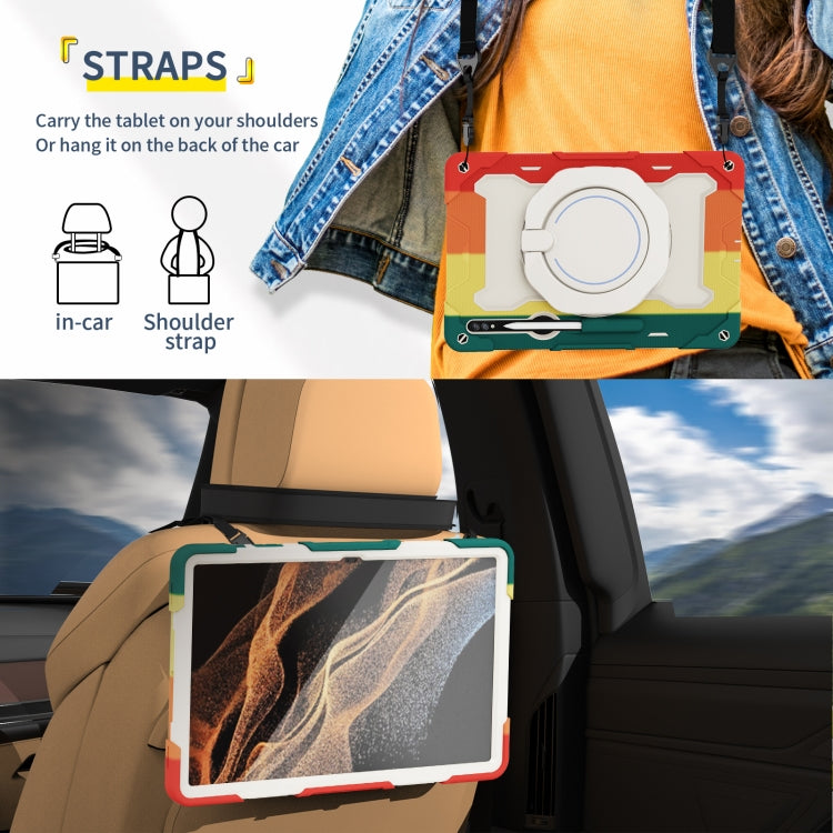 For Samsung Galaxy Tab S9 Ultra Armor Portable Rotating Ring Holder Silicone Tablet Case(Colorful Red) by bashfashion