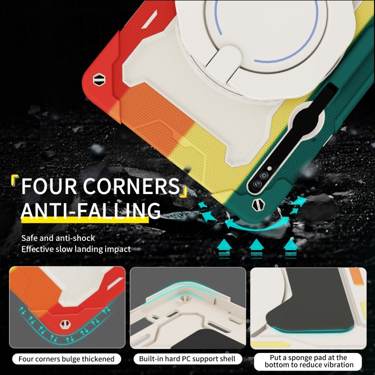 For Samsung Galaxy Tab S9 Ultra Armor Portable Rotating Ring Holder Silicone Tablet Case(Colorful Red) by bashfashion