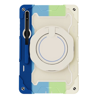 For Samsung Galaxy Tab S9 Ultra Armor Portable Rotating Ring Holder Silicone Tablet Case(Colorful Blue) by bashfashion