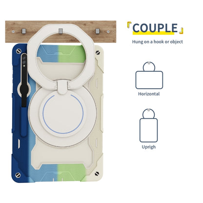 For Samsung Galaxy Tab S9 Ultra Armor Portable Rotating Ring Holder Silicone Tablet Case(Colorful Blue) by bashfashion