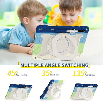 For Samsung Galaxy Tab S9 Ultra Armor Portable Rotating Ring Holder Silicone Tablet Case(Colorful Blue) by bashfashion