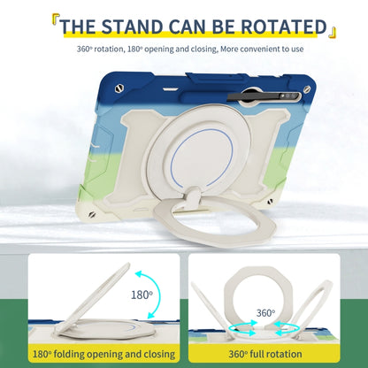 For Samsung Galaxy Tab S9 Ultra Armor Portable Rotating Ring Holder Silicone Tablet Case(Colorful Blue) by bashfashion
