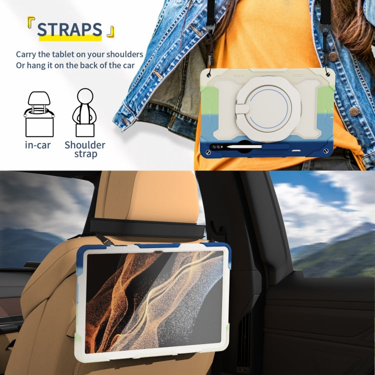 For Samsung Galaxy Tab S9 Ultra Armor Portable Rotating Ring Holder Silicone Tablet Case(Colorful Blue) by bashfashion