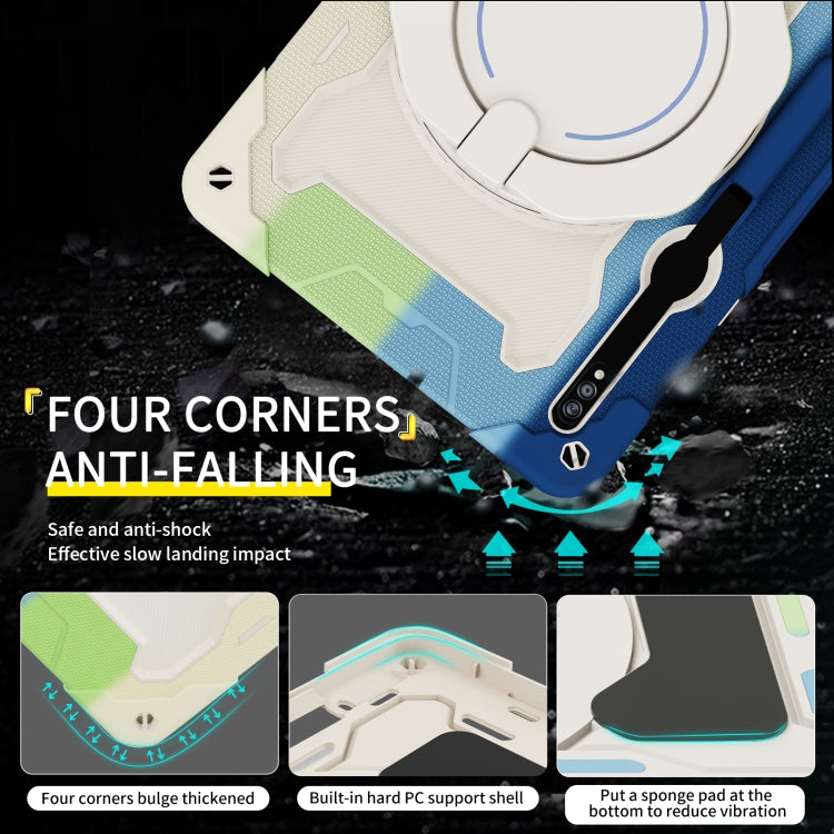 For Samsung Galaxy Tab S9 Ultra Armor Portable Rotating Ring Holder Silicone Tablet Case(Colorful Blue) by bashfashion