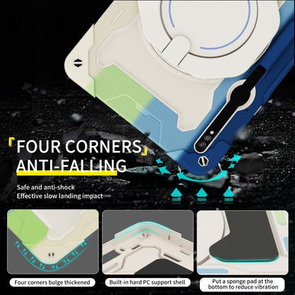 For Samsung Galaxy Tab S9 Ultra Armor Portable Rotating Ring Holder Silicone Tablet Case(Colorful Blue) by bashfashion