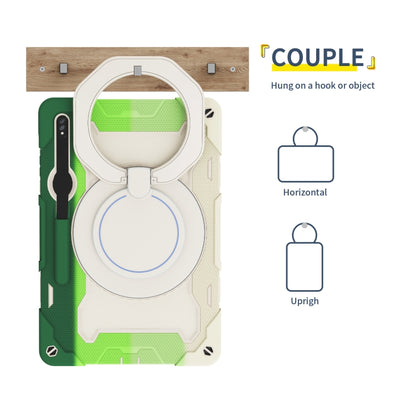 For Samsung Galaxy Tab S9 Ultra Armor Portable Rotating Ring Holder Silicone Tablet Case(Colorful Green) by bashfashion