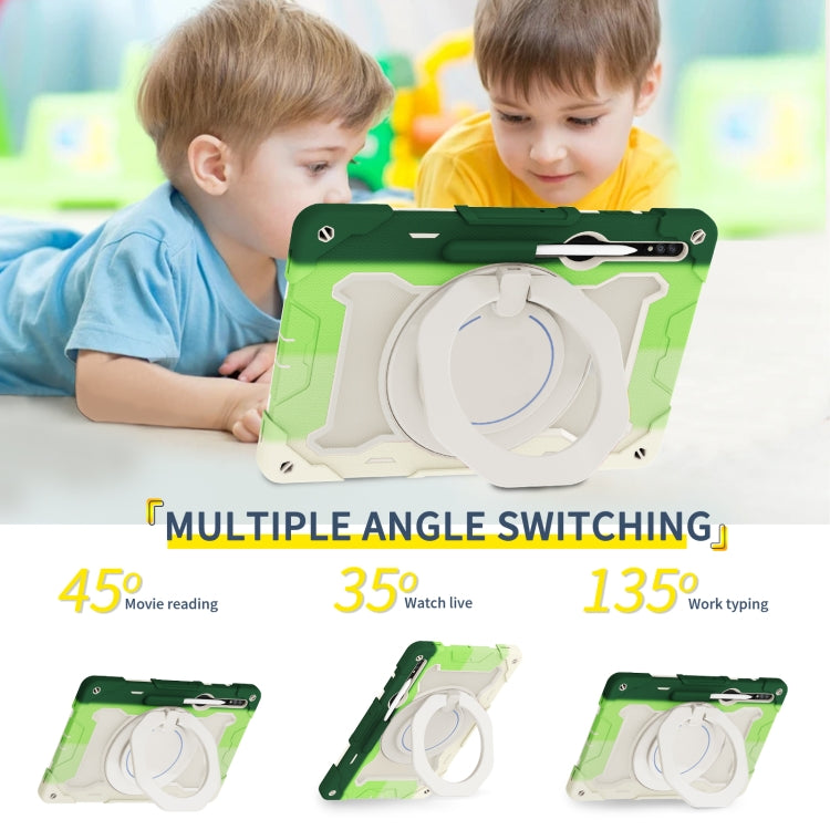 For Samsung Galaxy Tab S9 Ultra Armor Portable Rotating Ring Holder Silicone Tablet Case(Colorful Green) by bashfashion