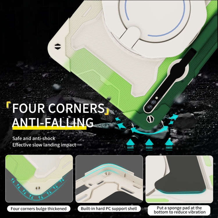 For Samsung Galaxy Tab S9 Ultra Armor Portable Rotating Ring Holder Silicone Tablet Case(Colorful Green) by bashfashion