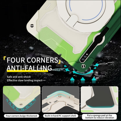 For Samsung Galaxy Tab S9 Ultra Armor Portable Rotating Ring Holder Silicone Tablet Case(Colorful Green) by bashfashion