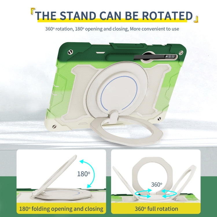 For Samsung Galaxy Tab S9 Ultra Armor Portable Rotating Ring Holder Silicone Tablet Case(Colorful Green) by bashfashion