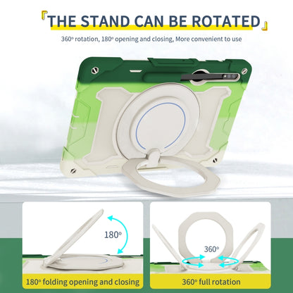 For Samsung Galaxy Tab S9 Ultra Armor Portable Rotating Ring Holder Silicone Tablet Case(Colorful Green) by bashfashion