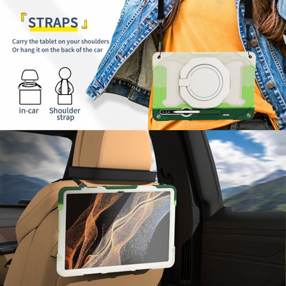 For Samsung Galaxy Tab S9 Ultra Armor Portable Rotating Ring Holder Silicone Tablet Case(Colorful Green) by bashfashion