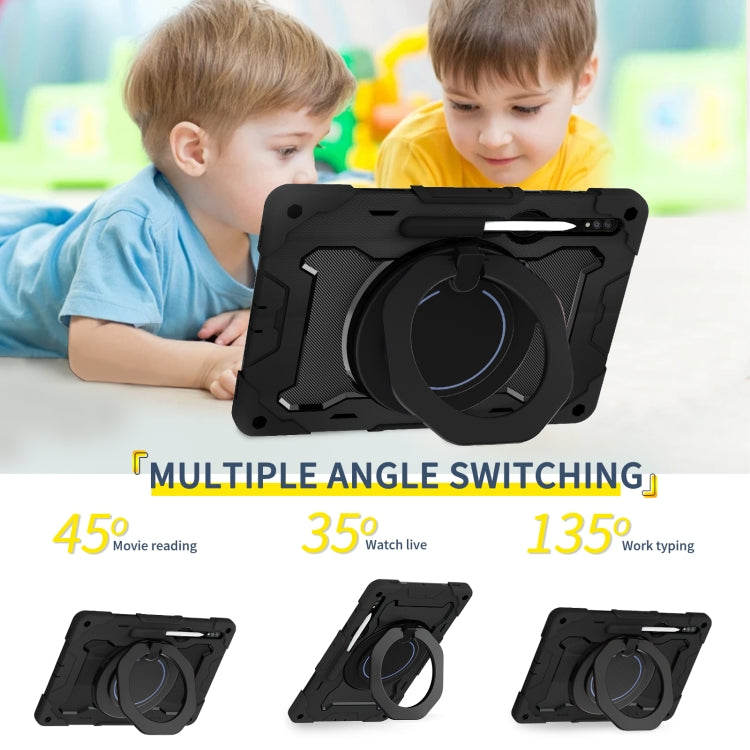 For Samsung Galaxy Tab S9 Ultra Armor Portable Rotating Ring Holder Silicone Tablet Case(Black) by bashfashion