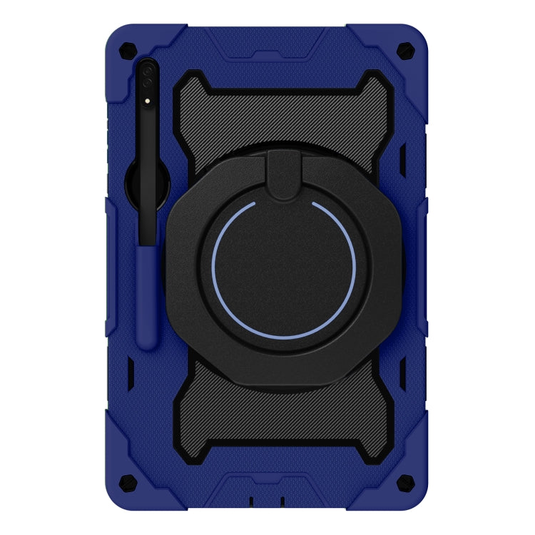 For Samsung Galaxy Tab S9 Ultra Armor Portable Rotating Ring Holder Silicone Tablet Case(Navy Blue) by bashfashion