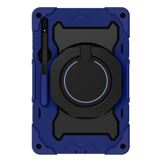 For Samsung Galaxy Tab S9 Ultra Armor Portable Rotating Ring Holder Silicone Tablet Case(Navy Blue) by bashfashion