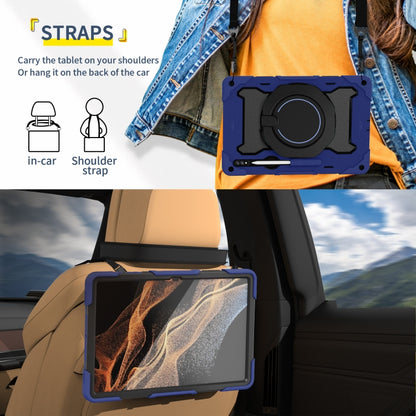 For Samsung Galaxy Tab S9 Ultra Armor Portable Rotating Ring Holder Silicone Tablet Case(Navy Blue) by bashfashion