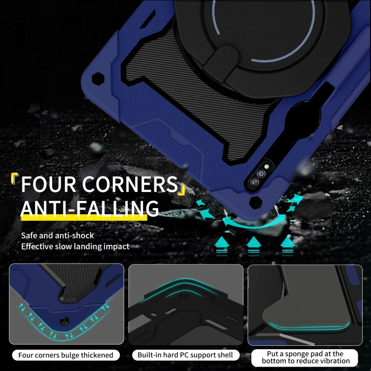 For Samsung Galaxy Tab S9 Ultra Armor Portable Rotating Ring Holder Silicone Tablet Case(Navy Blue) by bashfashion