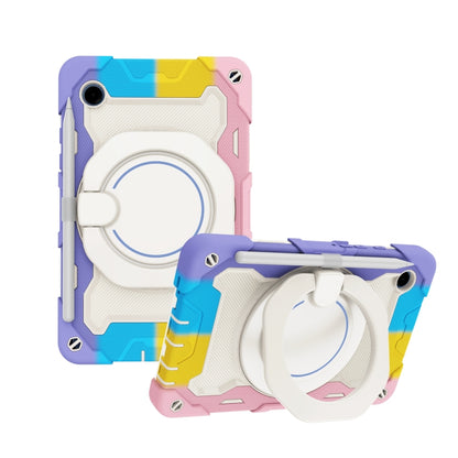 For Samsung Galaxy Tab A9 Armor Portable Rotating Ring Holder Silicone Tablet Case(Colorful Pink) by bashfashion