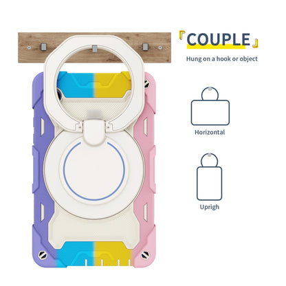 For Samsung Galaxy Tab A9 Armor Portable Rotating Ring Holder Silicone Tablet Case(Colorful Pink) by bashfashion