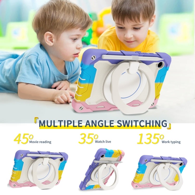 For Samsung Galaxy Tab A9 Armor Portable Rotating Ring Holder Silicone Tablet Case(Colorful Pink) by bashfashion