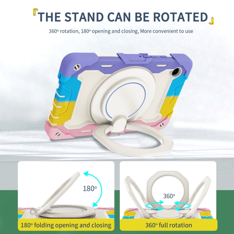 For Samsung Galaxy Tab A9 Armor Portable Rotating Ring Holder Silicone Tablet Case(Colorful Pink) by bashfashion