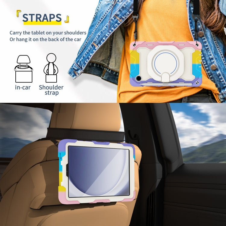 For Samsung Galaxy Tab A9 Armor Portable Rotating Ring Holder Silicone Tablet Case(Colorful Pink) by bashfashion