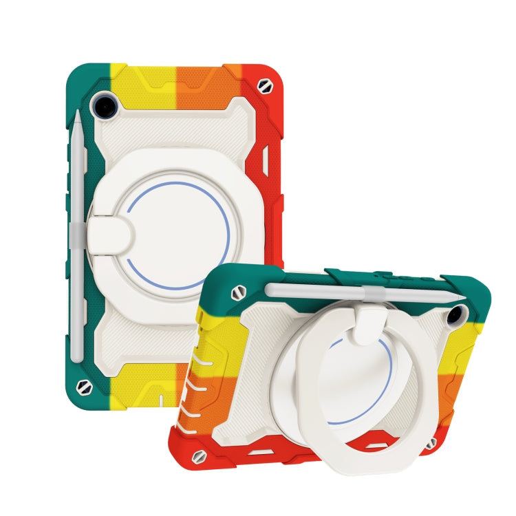 For Samsung Galaxy Tab A9 Armor Portable Rotating Ring Holder Silicone Tablet Case(Colorful Red) by bashfashion