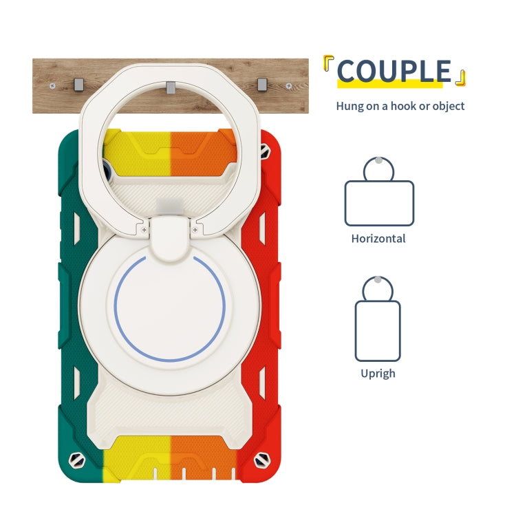 For Samsung Galaxy Tab A9 Armor Portable Rotating Ring Holder Silicone Tablet Case(Colorful Red) by bashfashion