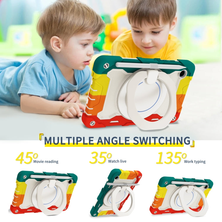 For Samsung Galaxy Tab A9 Armor Portable Rotating Ring Holder Silicone Tablet Case(Colorful Red) by bashfashion