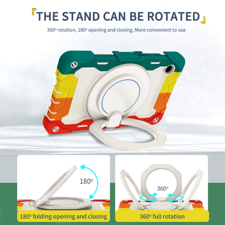 For Samsung Galaxy Tab A9 Armor Portable Rotating Ring Holder Silicone Tablet Case(Colorful Red) by bashfashion