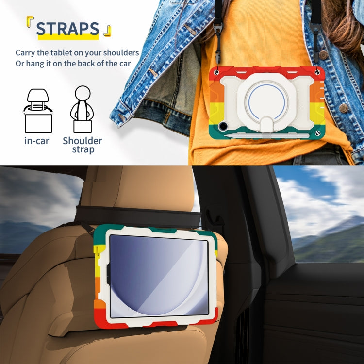 For Samsung Galaxy Tab A9 Armor Portable Rotating Ring Holder Silicone Tablet Case(Colorful Red) by bashfashion