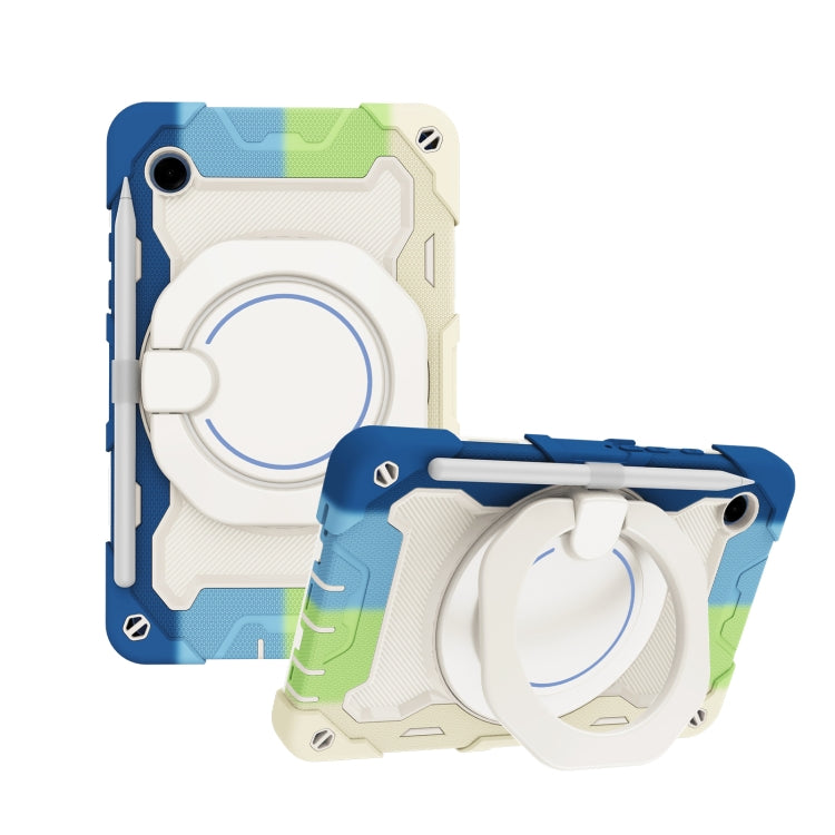 For Samsung Galaxy Tab A9 Armor Portable Rotating Ring Holder Silicone Tablet Case(Colorful Blue) by bashfashion