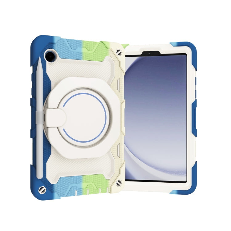 For Samsung Galaxy Tab A9 Armor Portable Rotating Ring Holder Silicone Tablet Case(Colorful Blue) by bashfashion