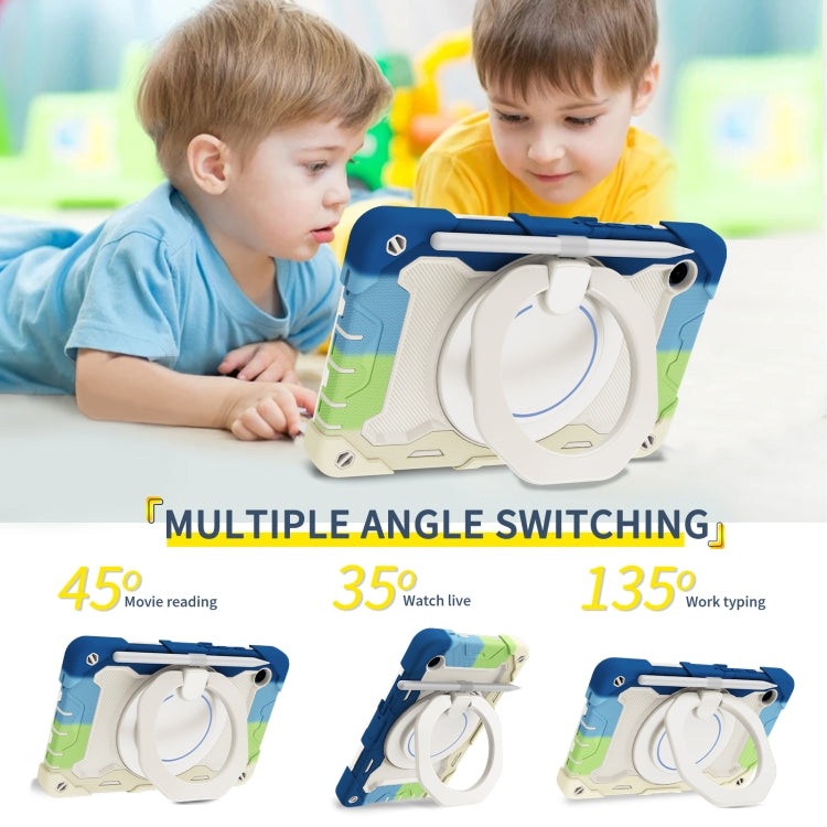 For Samsung Galaxy Tab A9 Armor Portable Rotating Ring Holder Silicone Tablet Case(Colorful Blue) by bashfashion