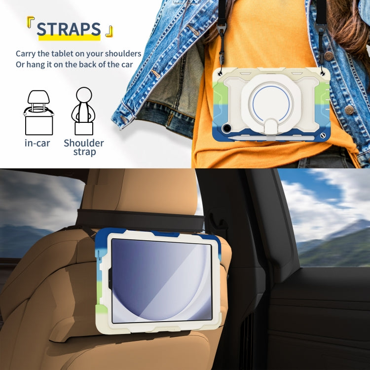 For Samsung Galaxy Tab A9 Armor Portable Rotating Ring Holder Silicone Tablet Case(Colorful Blue) by bashfashion